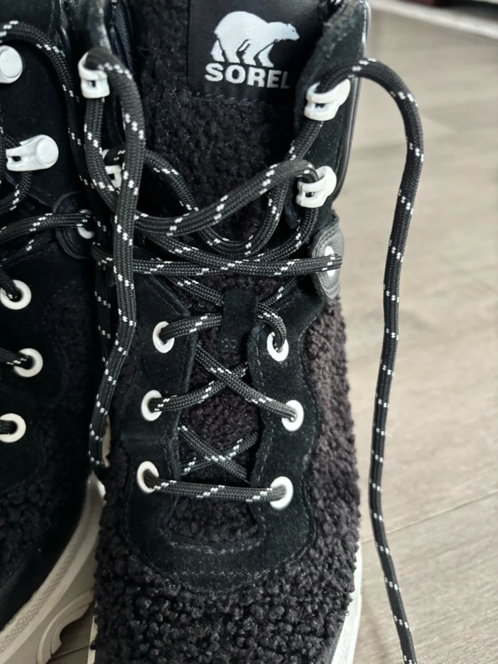 Brex™ Leather & Faux Shearling Block Heel Lace-Up Bootie - Picture 12 of 13